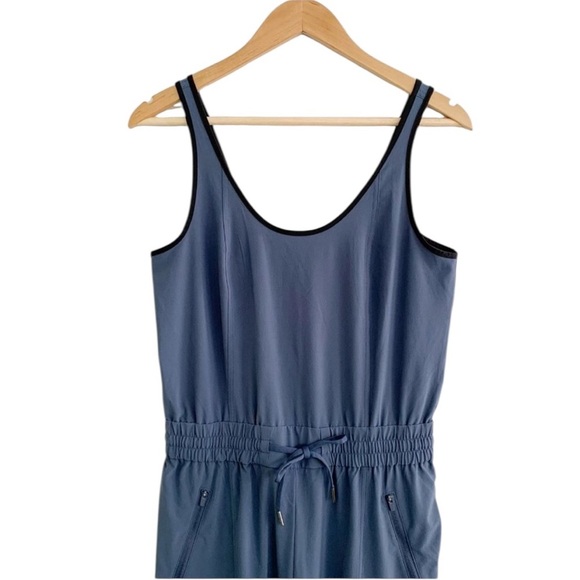 Athleta Unbound Jumpsuit Cargo Blue Relaxed Sleeveless Stretchy Loose Sz Large T - Picture 4 of 9